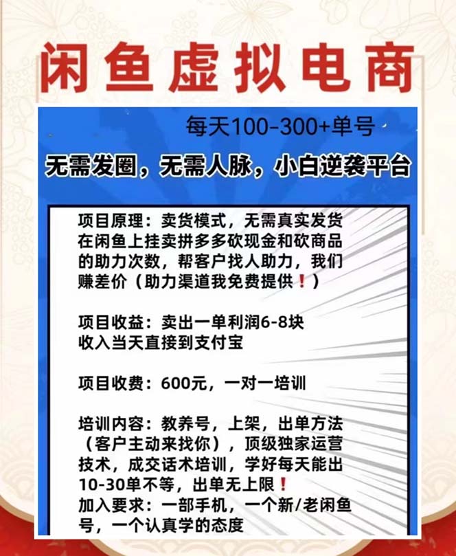 外边收费600多的闲鱼新玩法虚似电商之拼多多助力项目,单号100-300元